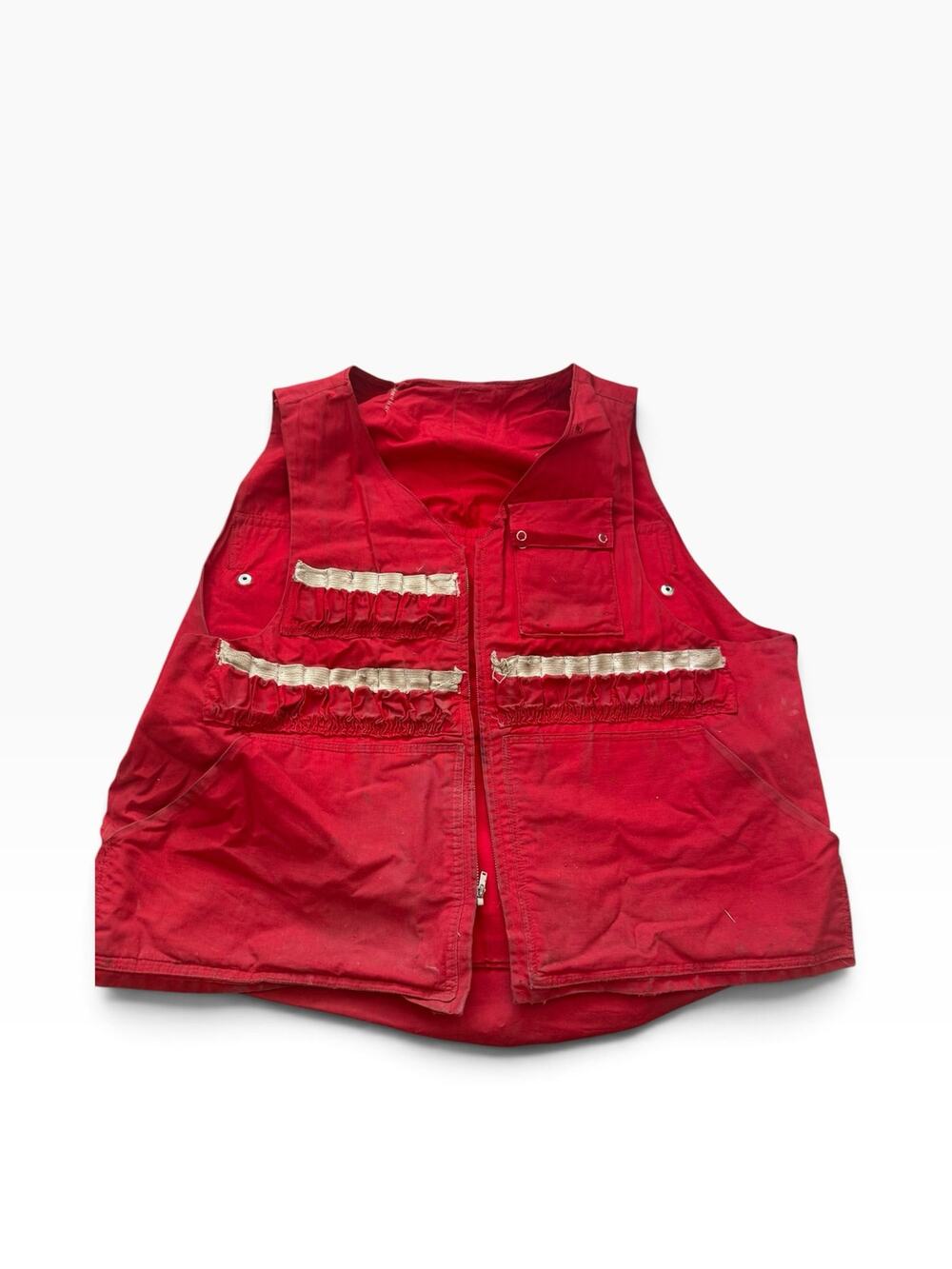 Vintage Red Hunting Shooting Vest Ammo Shell Loops Game Pouch Distressed